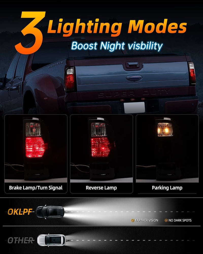 OKLPF Black Tail Light Compatible With 2008-2016 Ford F250 F350 F450 F550 Super Duty,Replace BC3Z13404A FO2801208,Replacement Smoked Rear Brake Taillight Assembly,Driver and Passenger Side - Image 3
